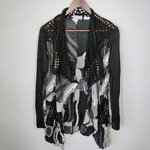 Vintage Patchington Mixed Media Open Front Cardigan Women Medium Artsy Lagenlook